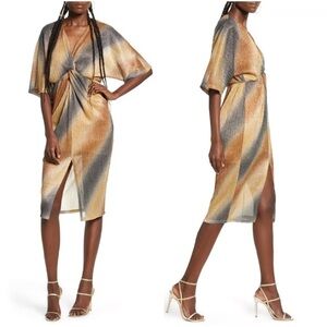 All in Favor Gold and Black Midi Dress